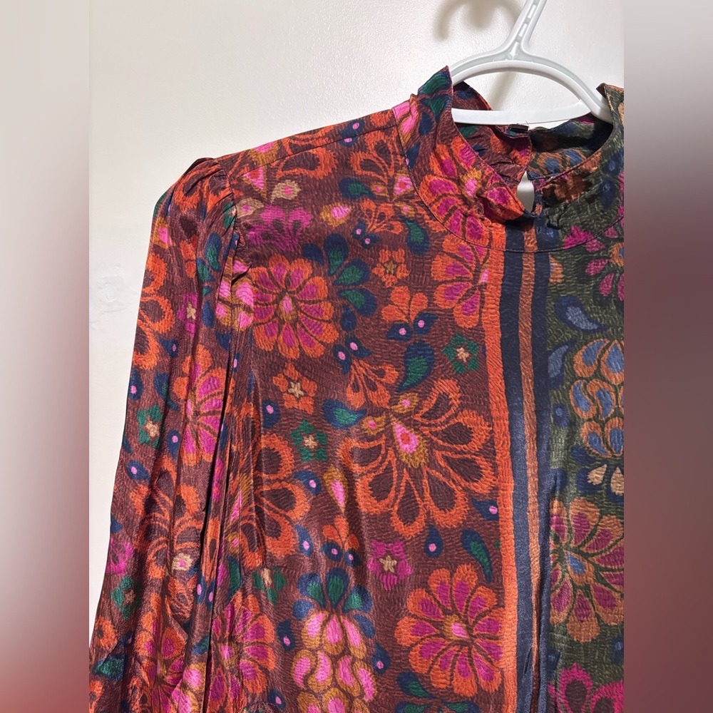 NWT STUNNING Farm Rio x Anthropologie Dress side zipper pockets crochet trim - Picture 15 of 16